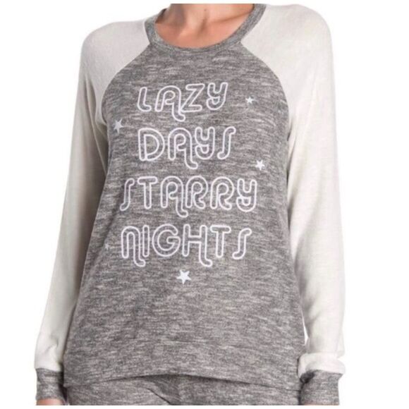 PJ salvage - ‘lazy day starry nights’ gray and white long sleeve top size S - Picture 1 of 8